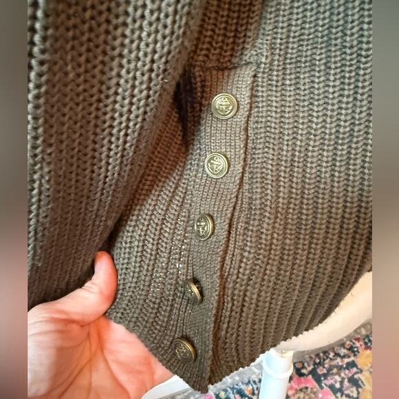 Sonoma Womens L Whimsigoth Green Embossed Brass Anchor Button Tunic Knit Sweater - Picture 6 of 10